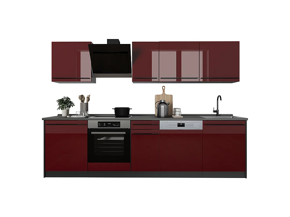 Mueble de cocina rojo de alto brillo/antracita 280x60x206.8 r-line
