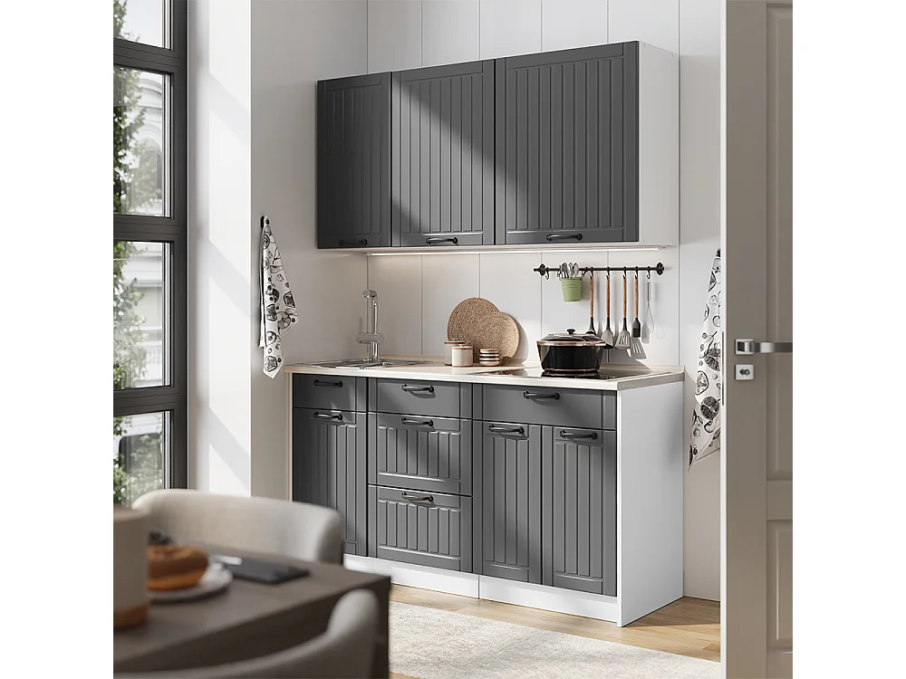 Cuisine gris foncé/blanc 150x60x82 fame-line