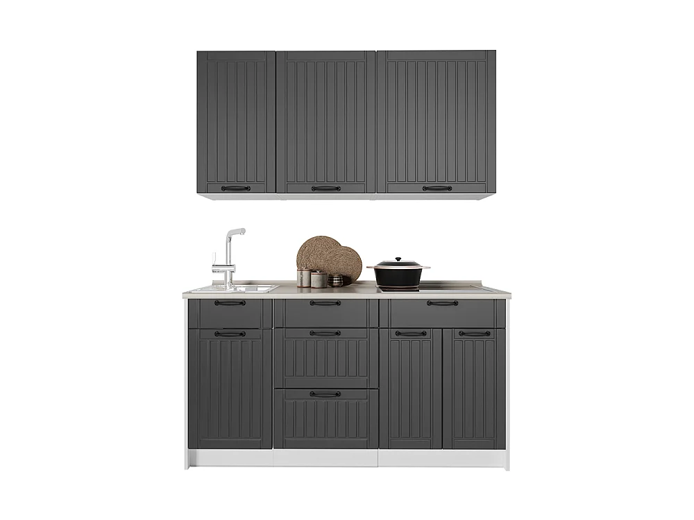 Cuisine gris foncé/blanc 150x60x82 fame-line