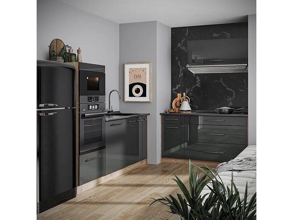 Kuchnia antracyt połysk/dąb goldkraft 340x60x153.6 fame-line