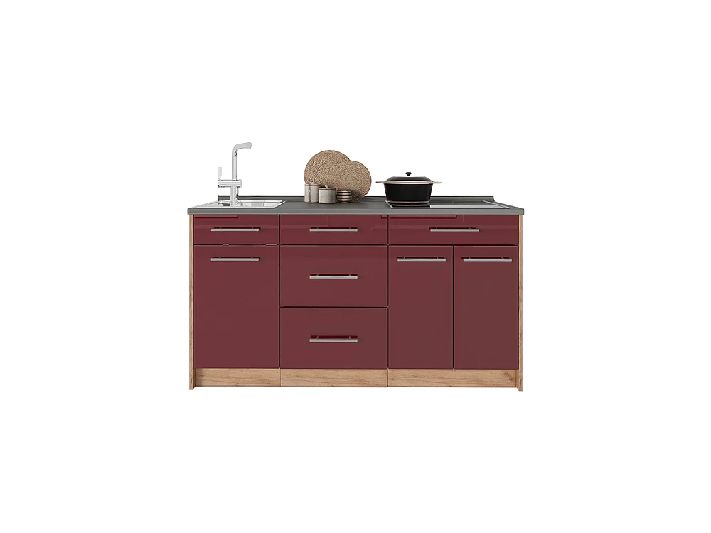 Bloque de cocina rojo burdeos alto brillo 150x51.6x82 fame-line