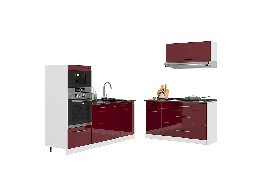 Cocina rojo burdeos alto brillo/blanco 340x51.6x153.6 fame-line