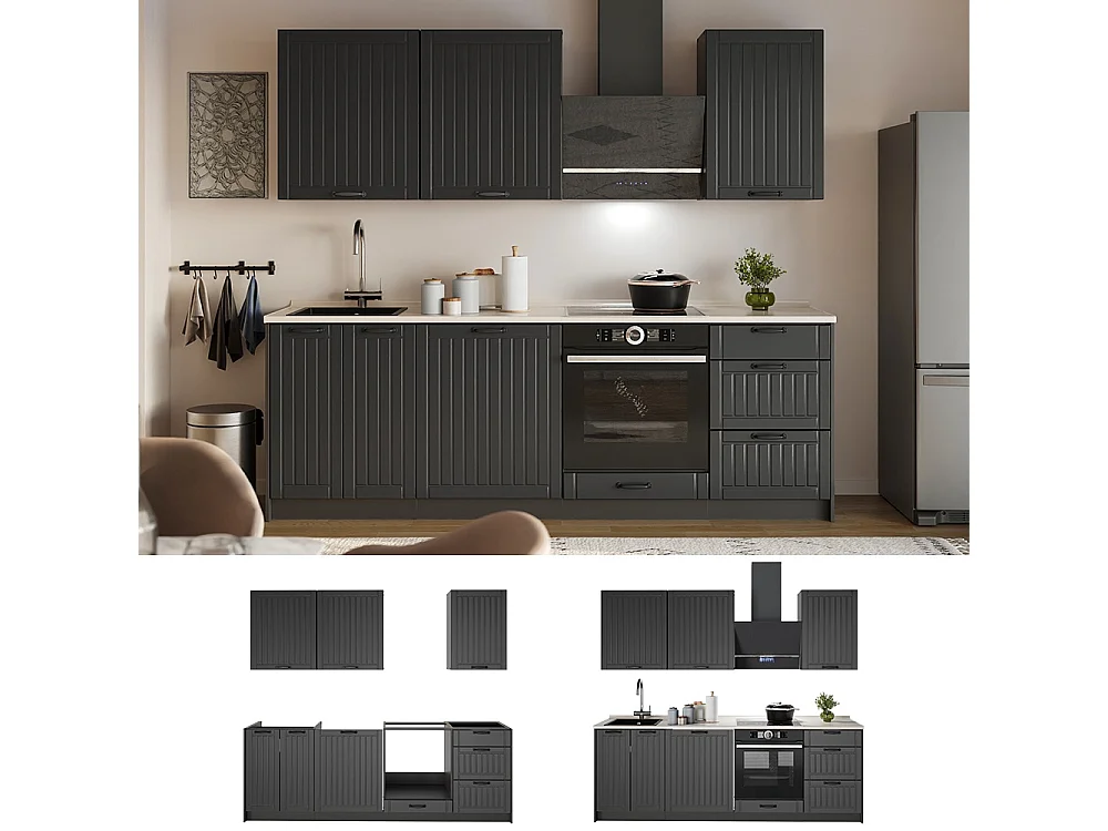 Zabudowa kuchenna ciemnoszary/antracyt 230x60x82 fame-line