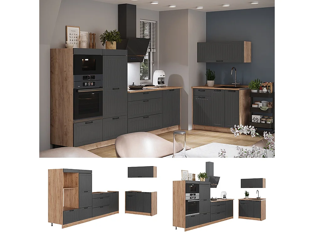 Kuchnia ciemnoszary/dąb goldkraft 380x60x153.6 fame-line