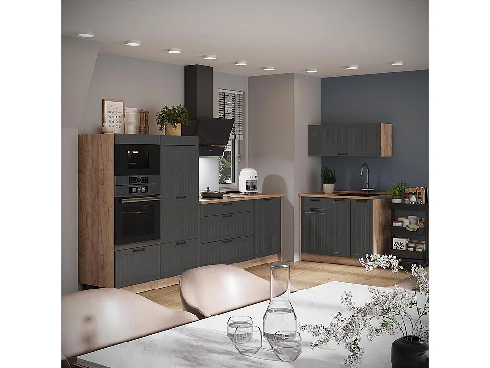 Kuchnia ciemnoszary/dąb goldkraft 380x60x153.6 fame-line