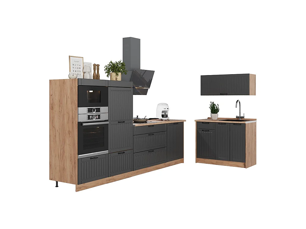 Kuchnia ciemnoszary/dąb goldkraft 380x60x153.6 fame-line