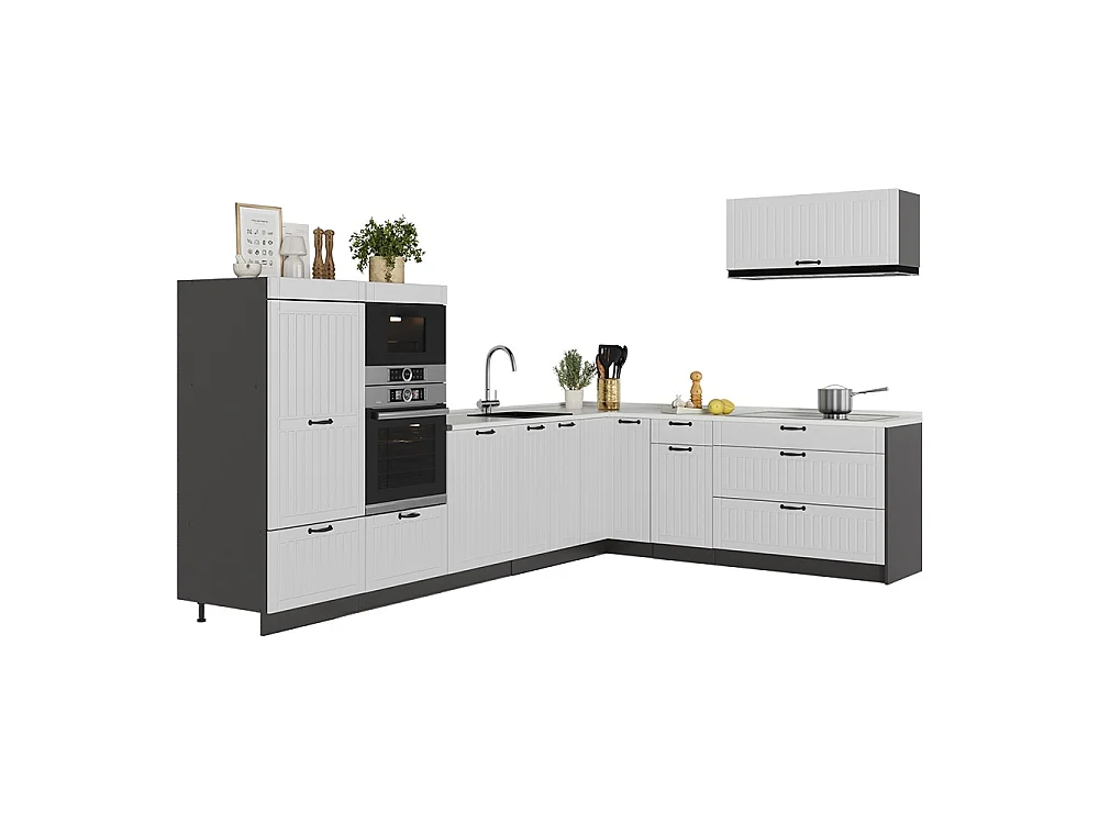 Hörnkök vitt hus på landet/antracit 327x51.6x153.6 fame-line