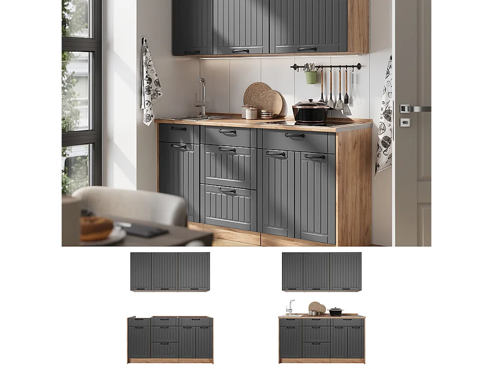 Cuisine gris foncé/chêne de force doré 150x60x82 fame-line