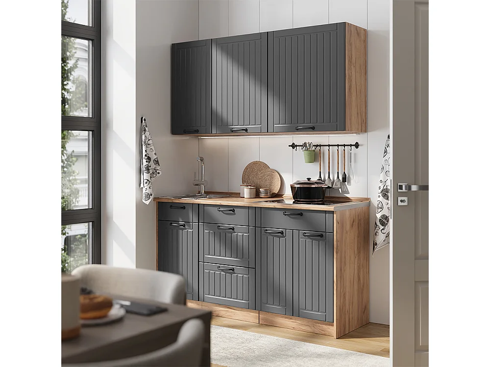 Cuisine gris foncé/chêne de force doré 150x60x82 fame-line