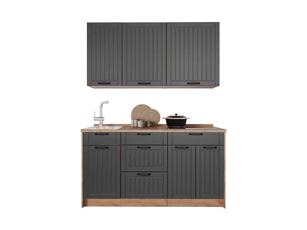 Cuisine gris foncé/chêne de force doré 150x60x82 fame-line