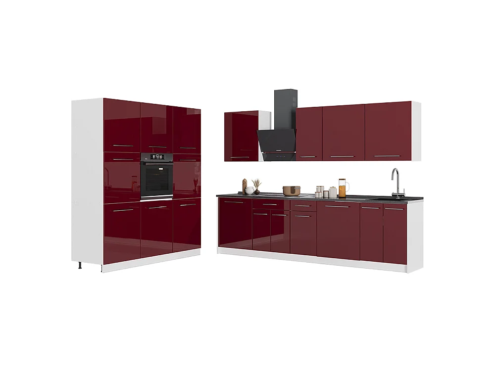 Mueble de cocina rojo burdeos alto brillo/blanco 460x51.6x206.8 fame-line