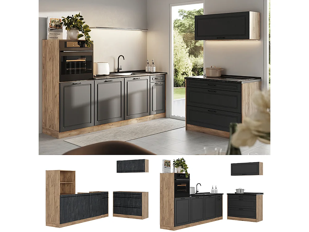 Aneks kuchenny antracyt wiejski/dąb goldkraft 220x60x143 r-line