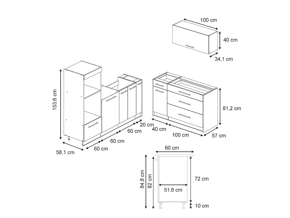 Kuchnia antracyt połysk/biały 340x60x153.6 fame-line
