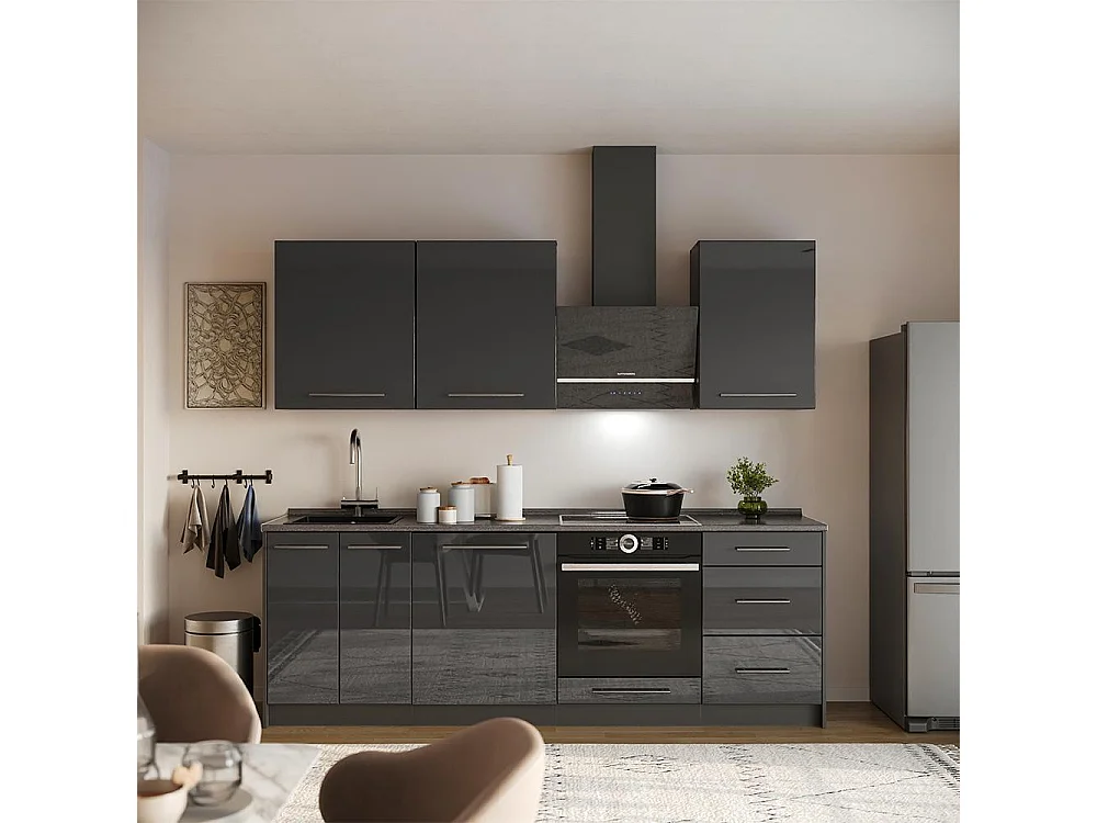 Cuisine anthracite haute brillance/anthracite 230x60x82 fame-line