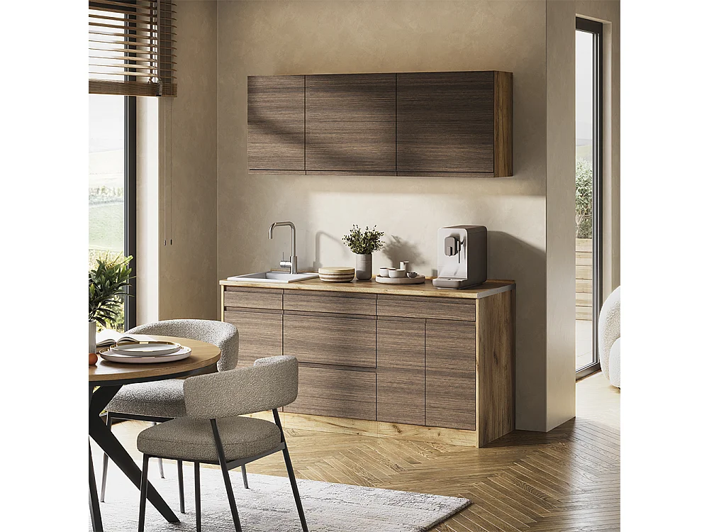 Pojedyncza kuchnia tytoń i orzech włoski/dąb goldkraft 160x60x81.6 r-line