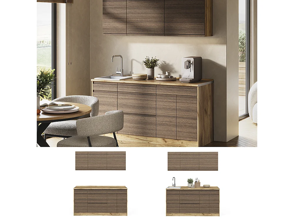 Pojedyncza kuchnia tytoń i orzech włoski/dąb goldkraft 160x60x81.6 r-line