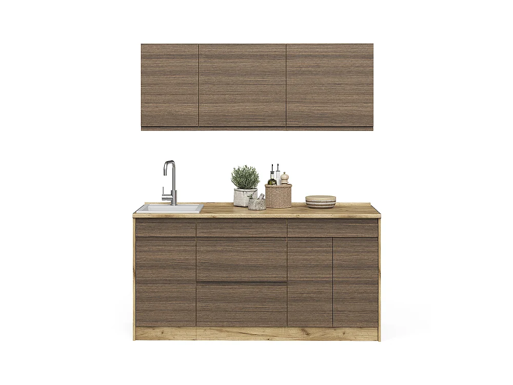 Pojedyncza kuchnia tytoń i orzech włoski/dąb goldkraft 160x60x81.6 r-line