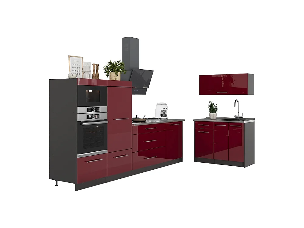 Cocina rojo burdeos alto brillo/antracita 380x60x153.6 fame-line