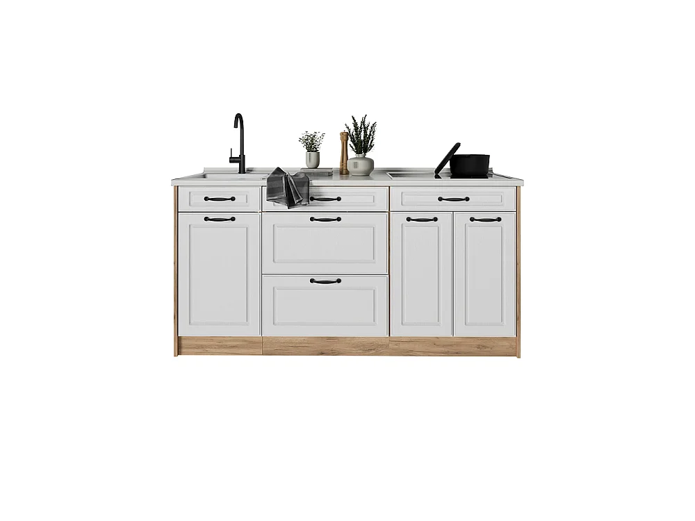 Bloc de cuisine blanc campagne/chêne doré 160x60x81.6 r-line