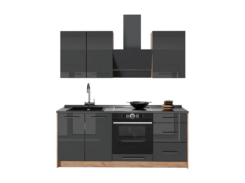 Kuchnia pojedyncza antracyt połysk/dąb goldkraft 190x60x82 fame-line