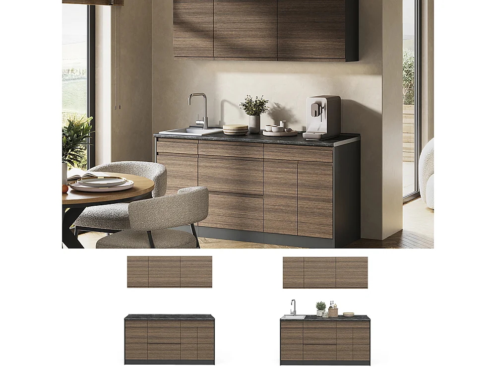 Pojedyncza kuchnia tytoń i orzech włoski/antracyt 160x0x81.6 r-line