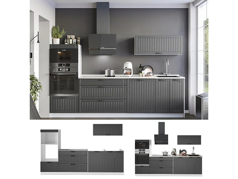 Cuisine gris foncé/blanc 280x60x153.6 fame-line
