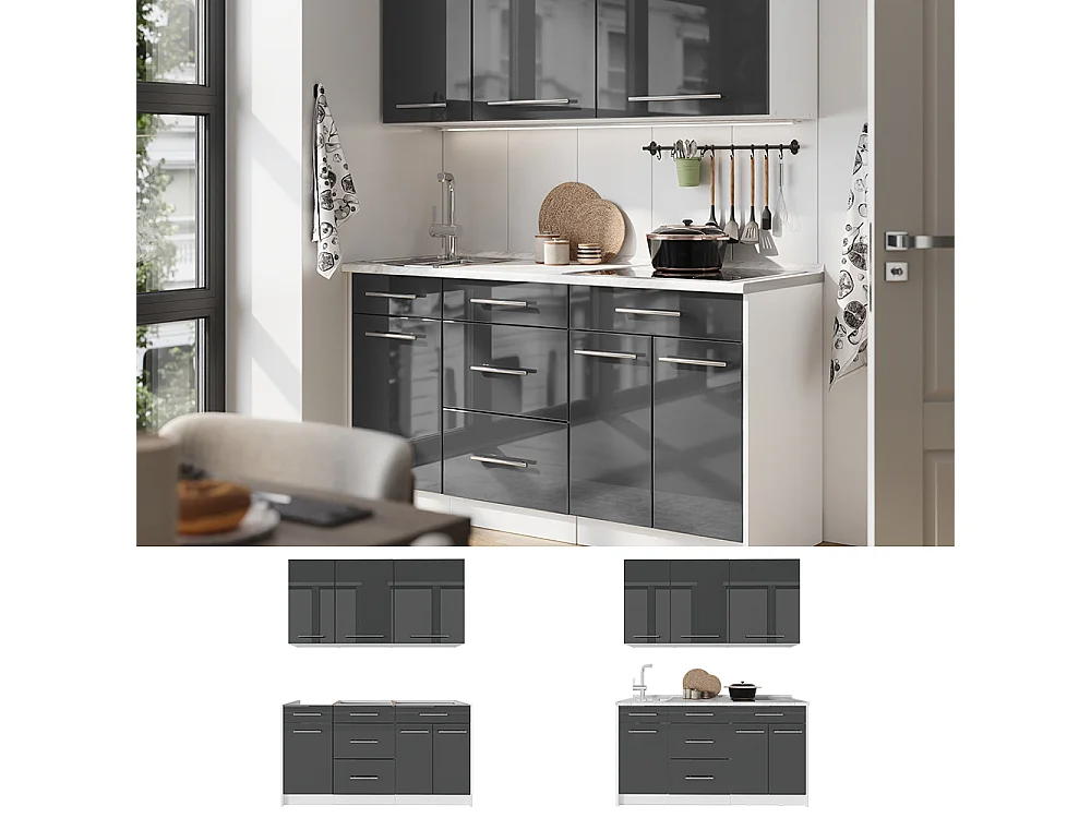 Kuchnia pojedyncza antracyt połysk/biały 150x60x82 fame-line