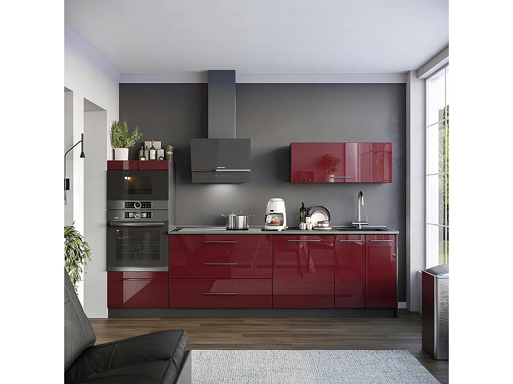 Cuisine rouge bordeaux haute brillance/anthracite 280x51.6x153.6 fame-line