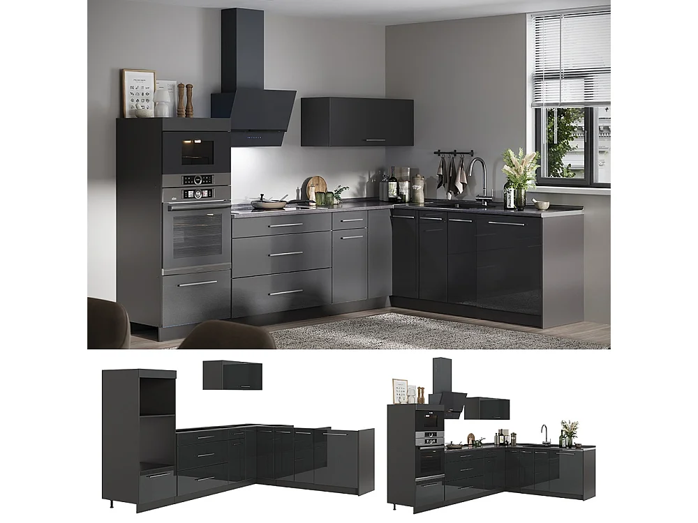 Kuchnia narożna antracyt połysk/antracyt 287x60x153.6 fame-line