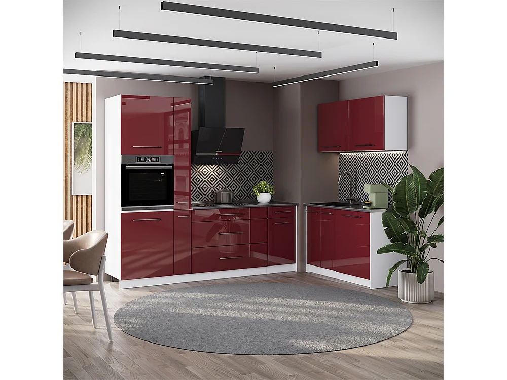 Cuisine rouge bordeaux haute brillance/blanc 220x51.6x206.8 fame-line
