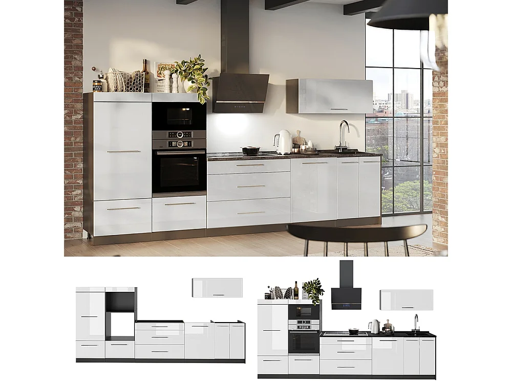Kök vit högblank/antracit 340x60x153.6 fame-line