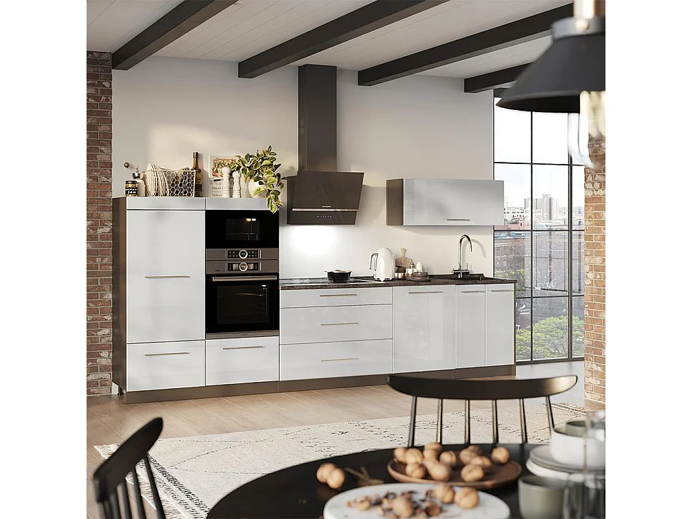 Kök vit högblank/antracit 340x60x153.6 fame-line