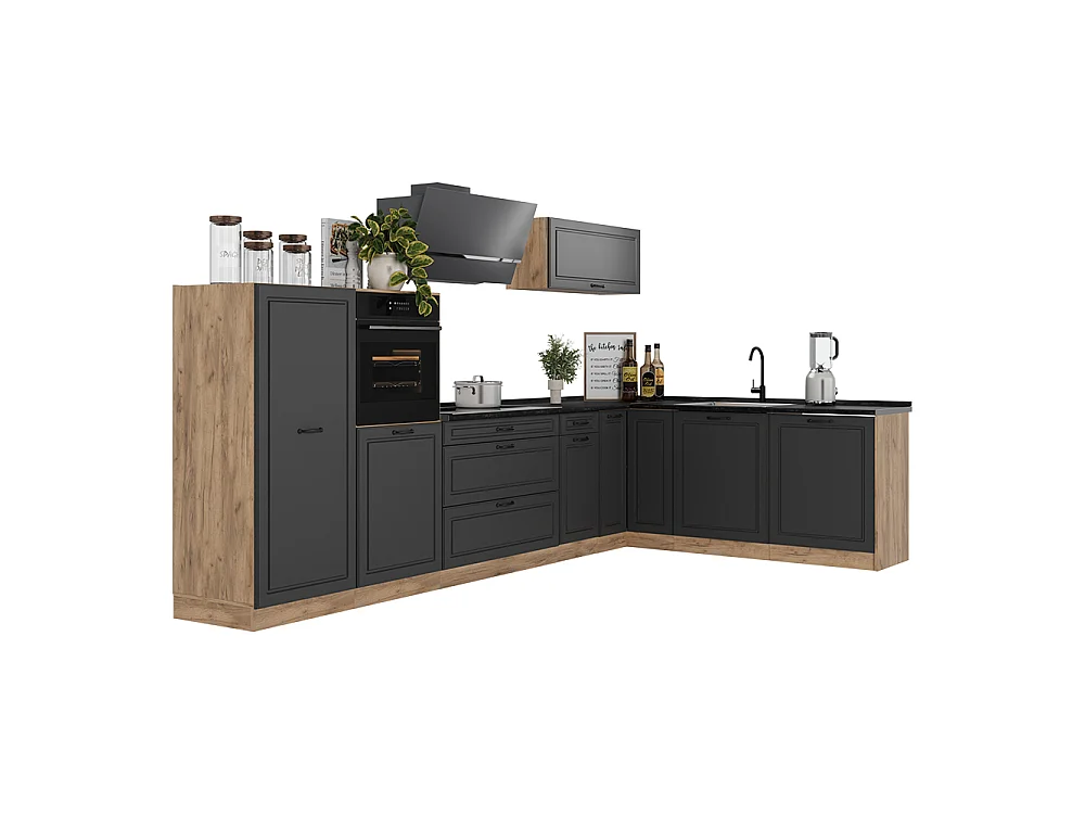 Kogoszczona kuchnia antracyt wiejski/dąb goldkraft 347x60x143 r-line