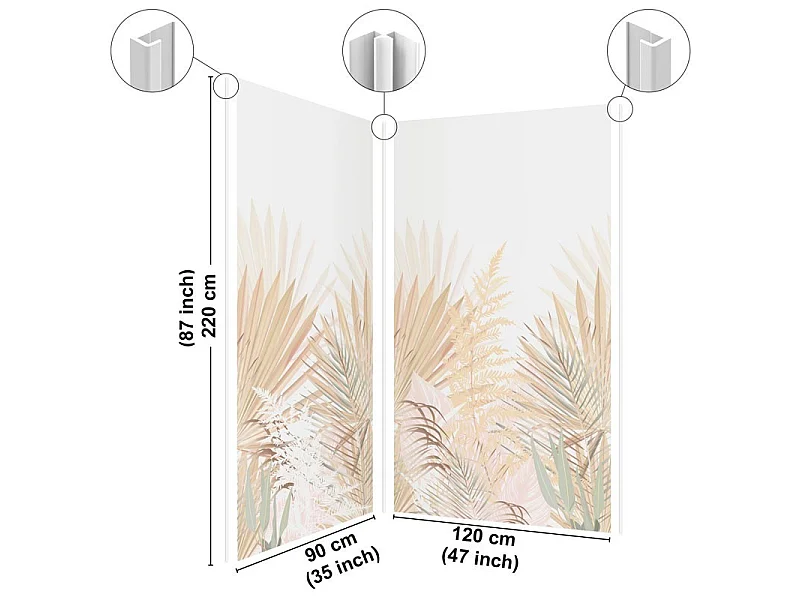 Pack aluminium : 2 panneaux muraux de douche + 1 crédence de salle de bain - Motif végétal beige, rosé et vert - Modèle Gaïa