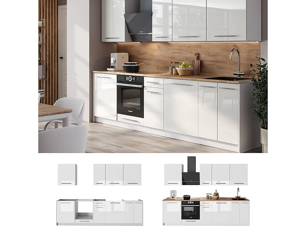 Kök vit högblank/vit 280x60x82 fame-line