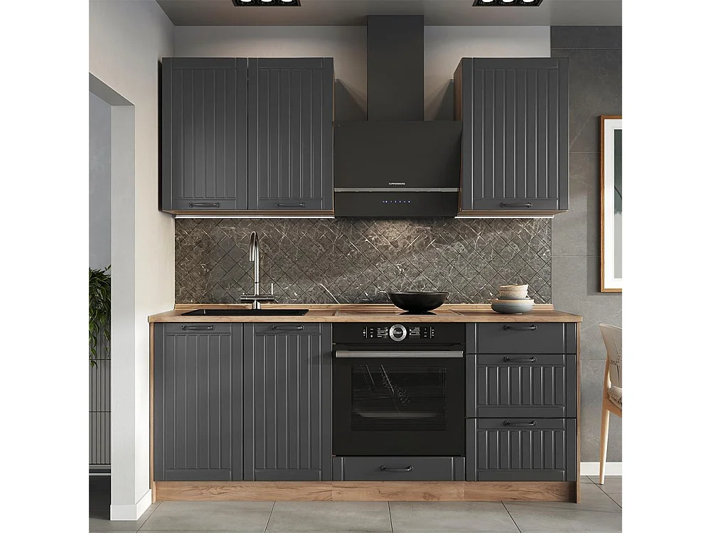 Cuisine gris foncé/chêne de force doré 190x60x82 fame-line