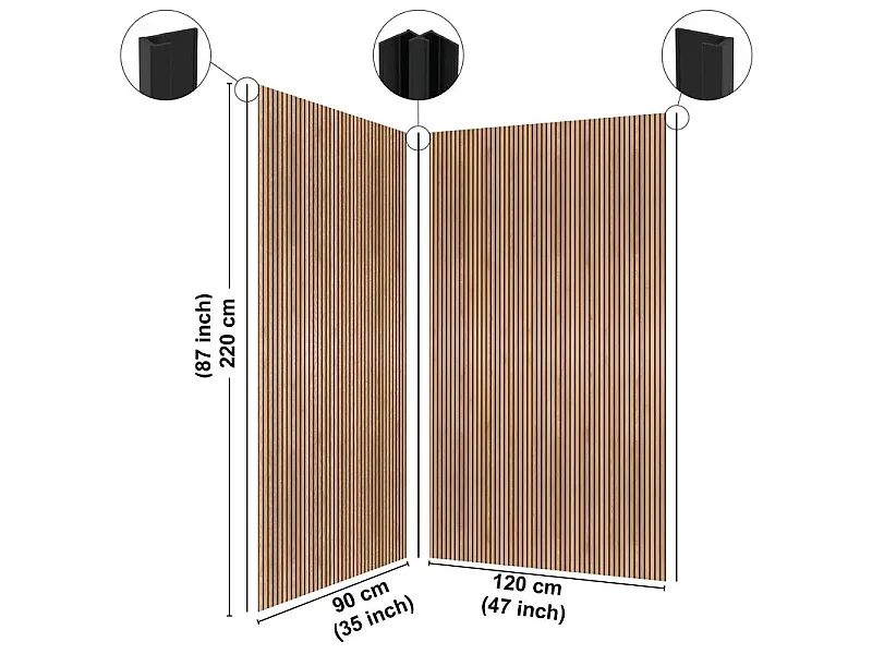 Pack aluminium : 2 panneaux muraux de douche + 1 crédence de salle de bain - Effet tasseaux de bois naturel marron et noir - Modèle Japandi
