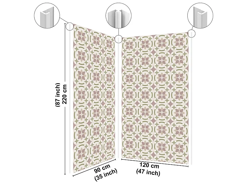 Panneau mural douche PVC - Lot de 2 : 90 et 120 x 220 cm + profilés blancs - Effet carreaux de ciment rose - Dahlia