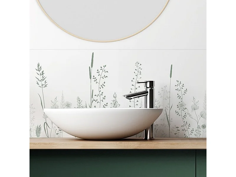 Pack PVC : 2 panneaux muraux de douche + 2 crédences de salle de bain - Motif floral et végétal vert - Modèle Végétalist