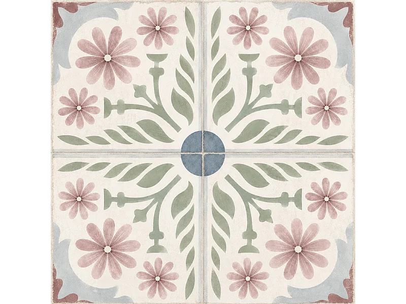 Panneau mural douche aluminium - Lot de 2 : 90 et 120 x 220 cm + profilés blancs - effet carreaux de ciment rose - Corolle