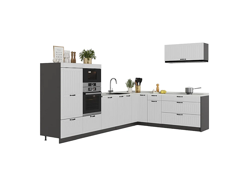 Hörnkök vitt hus på landet/antracit 327x60x153.6 fame-line