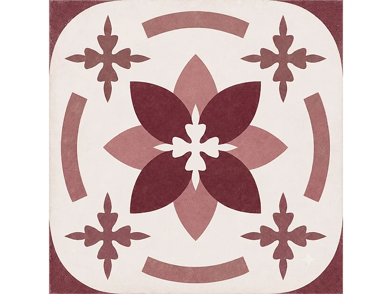 Panneau mural douche aluminium - Lot de 2 : 90 et 120 x 220 cm + profilés blancs - effet carreaux de ciment bordeaux - Dahlia