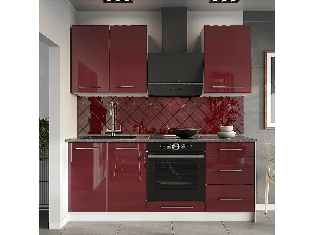 Cocina para solteros rojo burdeos alto brillo/blanco 190x60x82 fame-line