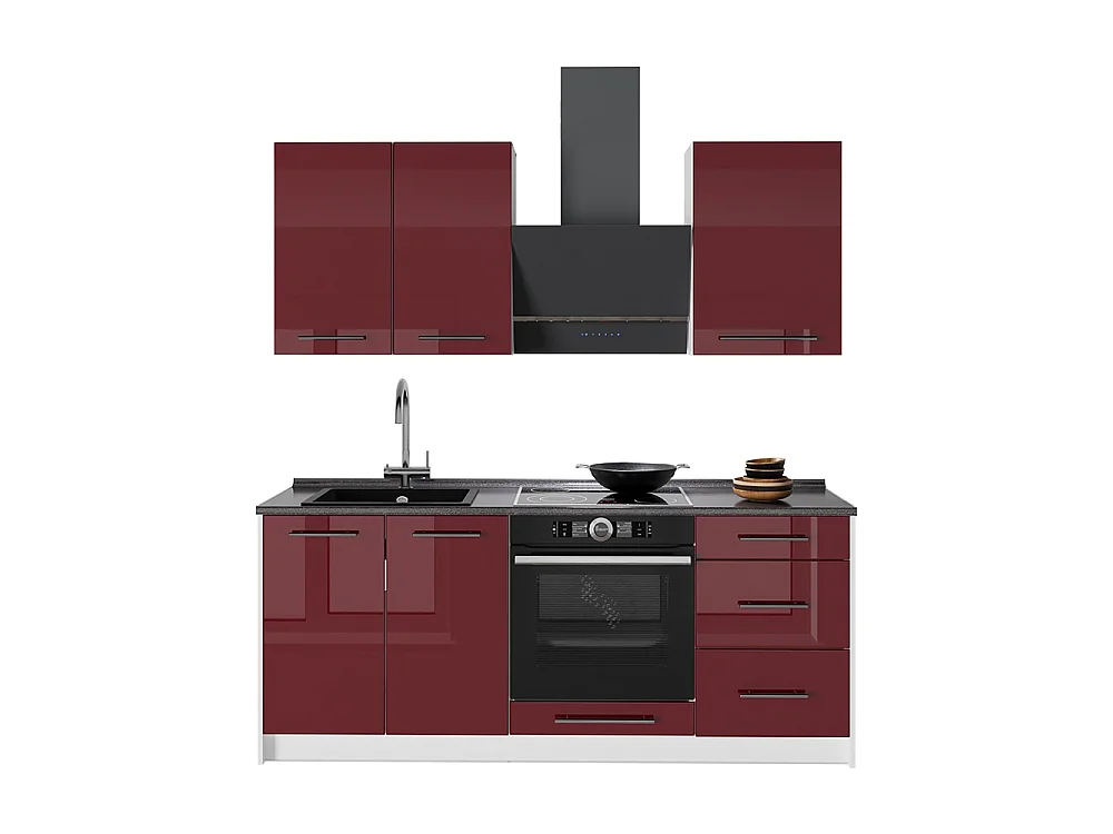Cocina para solteros rojo burdeos alto brillo/blanco 190x60x82 fame-line