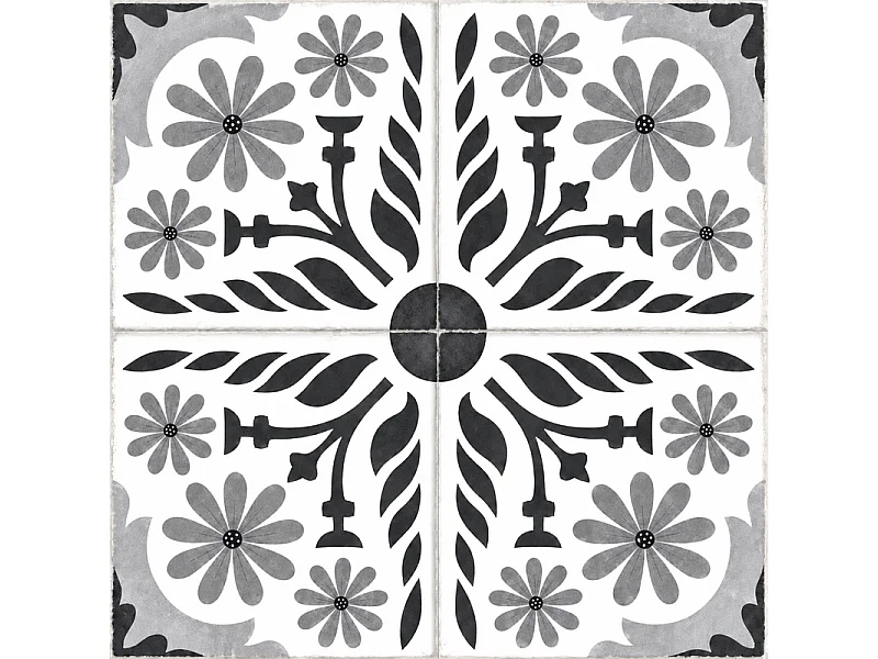 Panneau mural douche aluminium - Lot de 2 : 90 et 120 x 220 cm + profilés noirs - effet carreaux de ciment noir et blanc - Corolle
