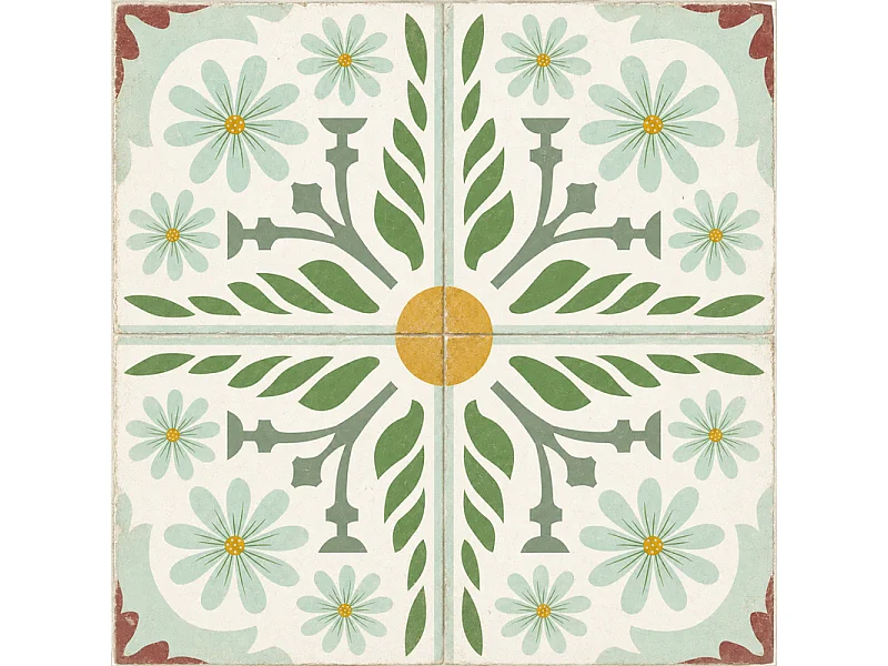 Panneau mural douche aluminium - Lot de 2 : 90 et 120 x 220 cm + profilés blancs - effet carreaux de ciment vert sauge - Corolle