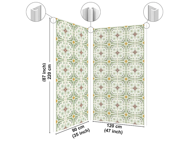 Panneau mural douche aluminium - Lot de 2 : 90 et 120 x 220 cm + profilés blancs - effet carreaux de ciment vert sauge - Corolle
