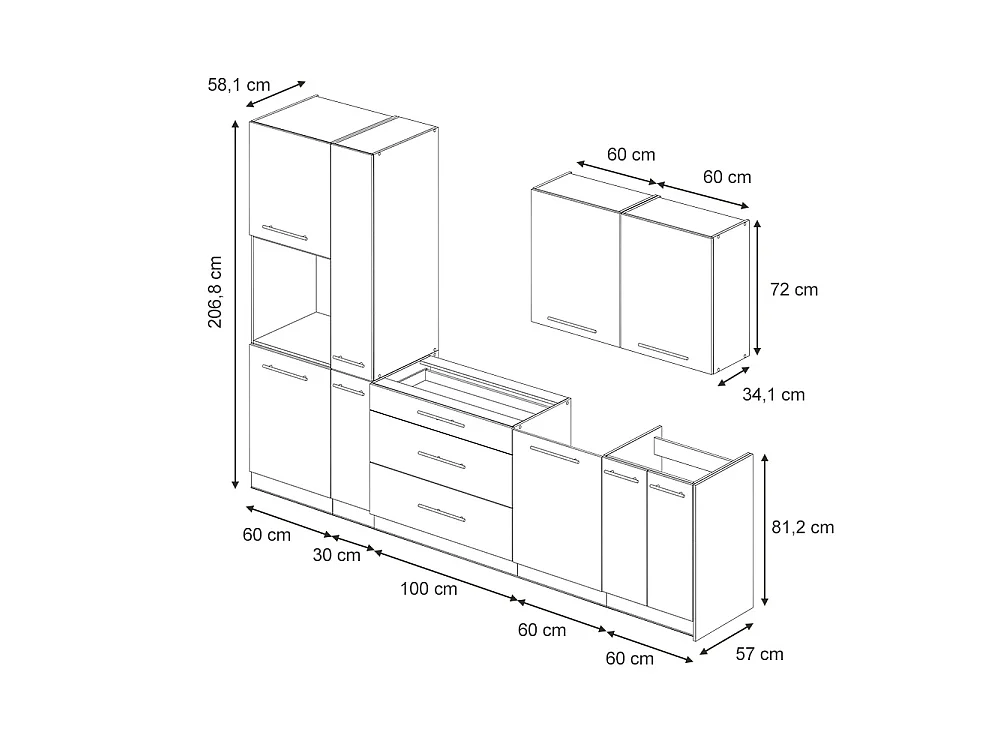 Mueble de cocina rojo burdeos alto brillo/blanco 310x51.6x206.8 fame-line