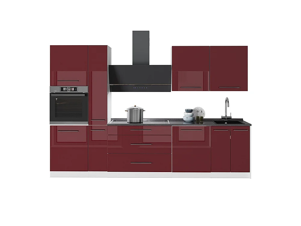 Mueble de cocina rojo burdeos alto brillo/blanco 310x51.6x206.8 fame-line