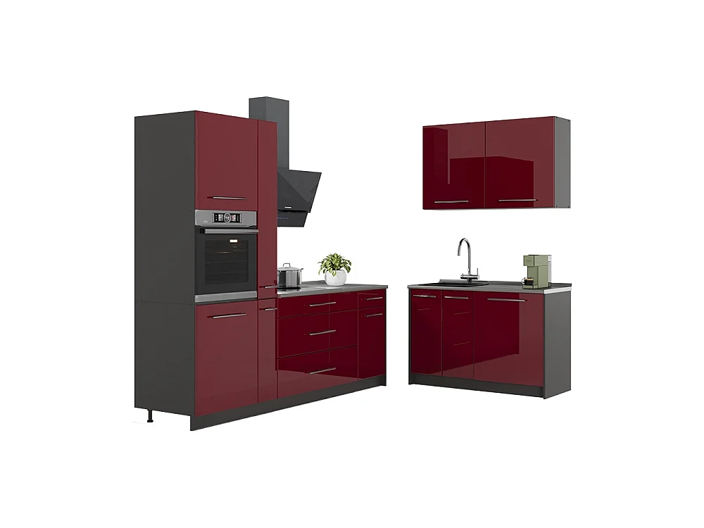 Kök bordeaux högblank/antracit 220x51.6x206.8 fame-line
